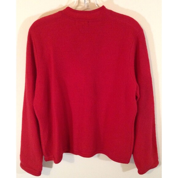 Vtg Cardigan Sweater Wmn M Red 100% Wool Floral Embroidered Grandma Cottage Y2K - Picture 8 of 12